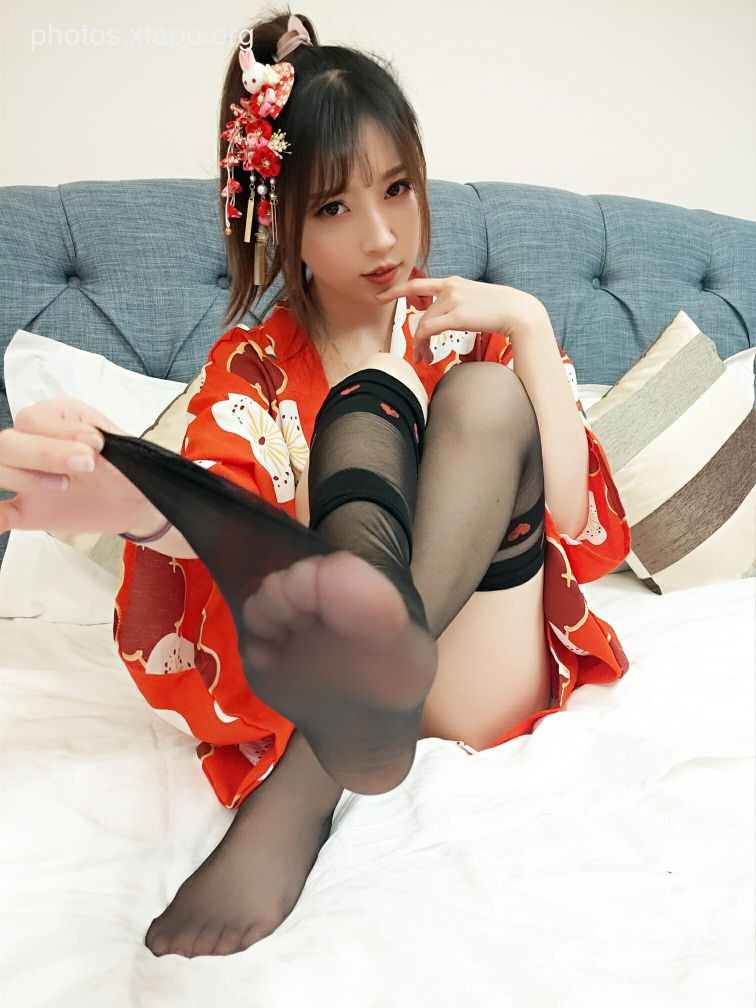 Little Witch Luna-Kimono Heart Black Stockings44P