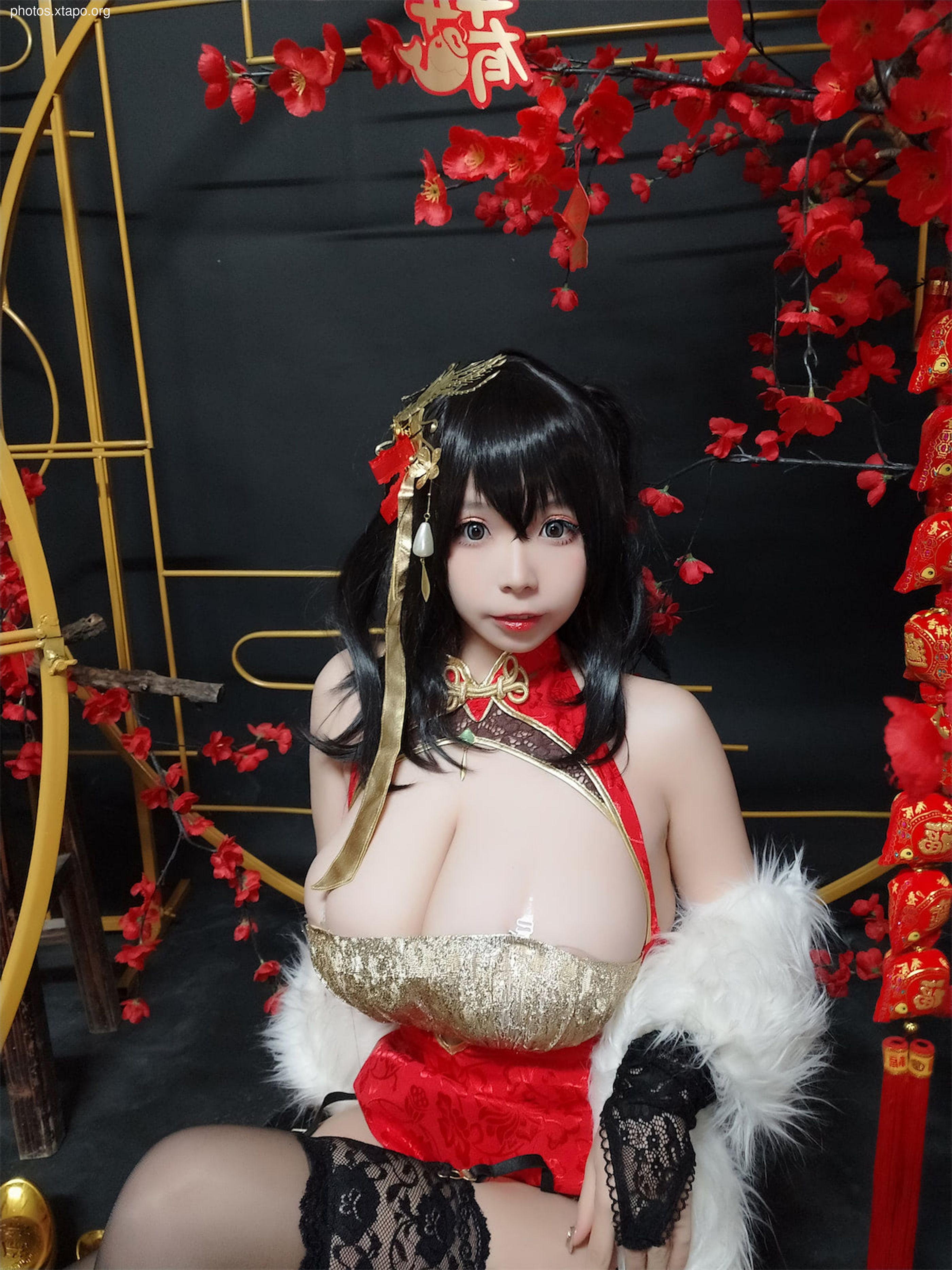 Face Little Angel Blue Line Dafeng Red Cheongsam