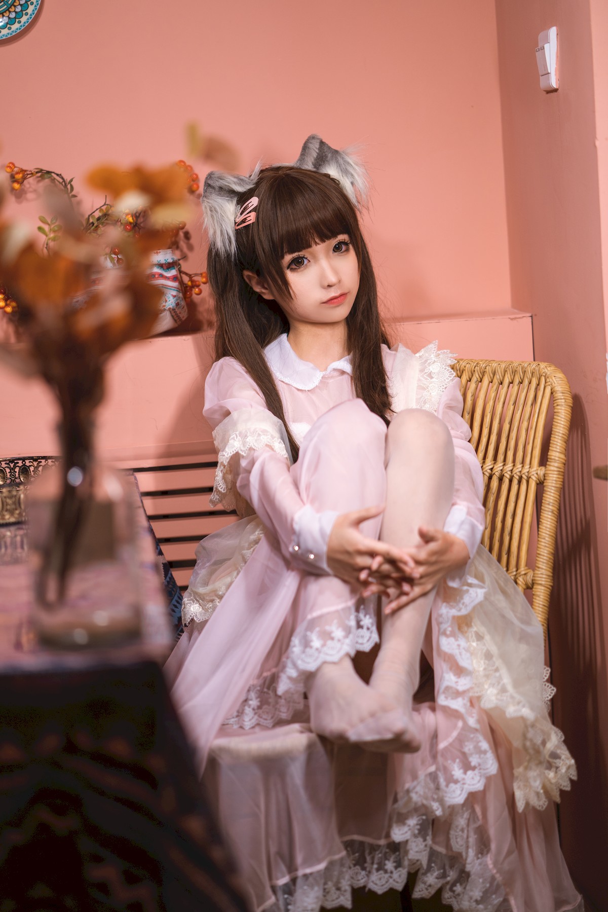 Cosplay Chunmomo Chunmomo pink transparent maid