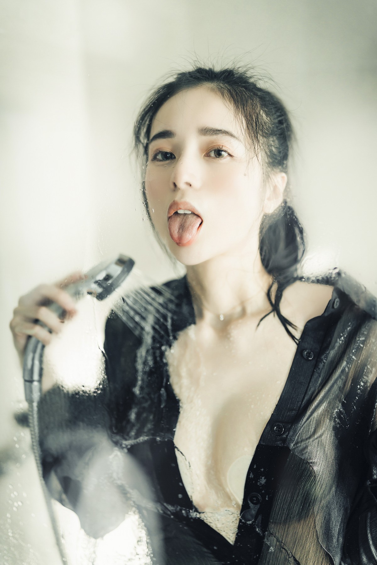 JVID Boutique 🔞Xianxianchen transparent blouse, transparent camel hoof panties, moist black stockings, my girlfriend is a little bit sexy this time😈 a little sweet Set.02