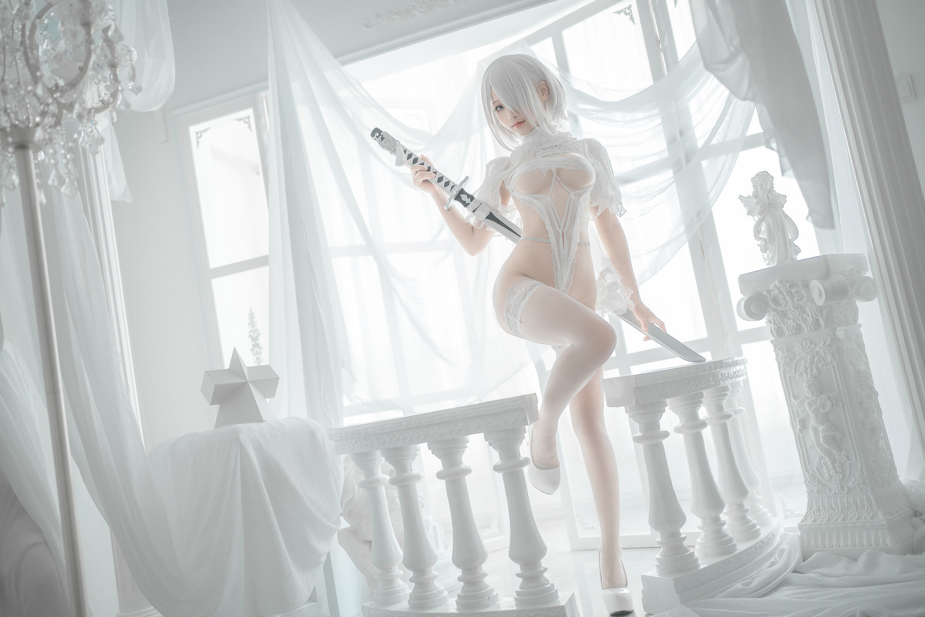 Silly Momo Cosplay 2B White Wedding Dress