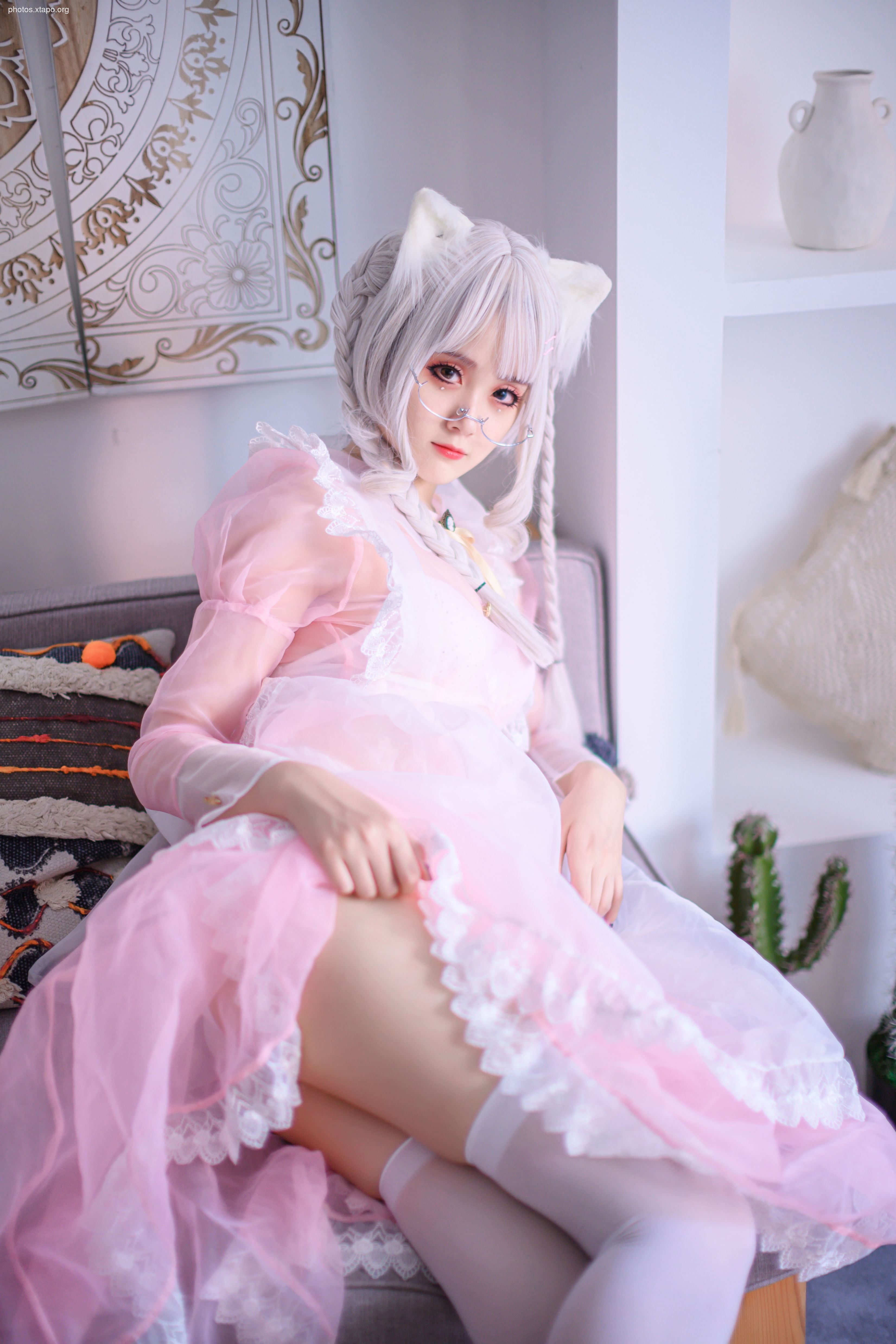 Qiu Chuchu pink transparent maid