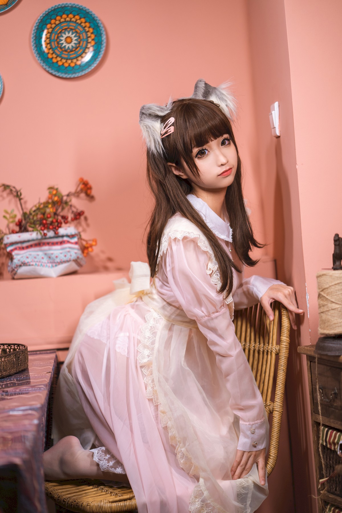 Cosplay Chunmomo Chunmomo pink transparent maid