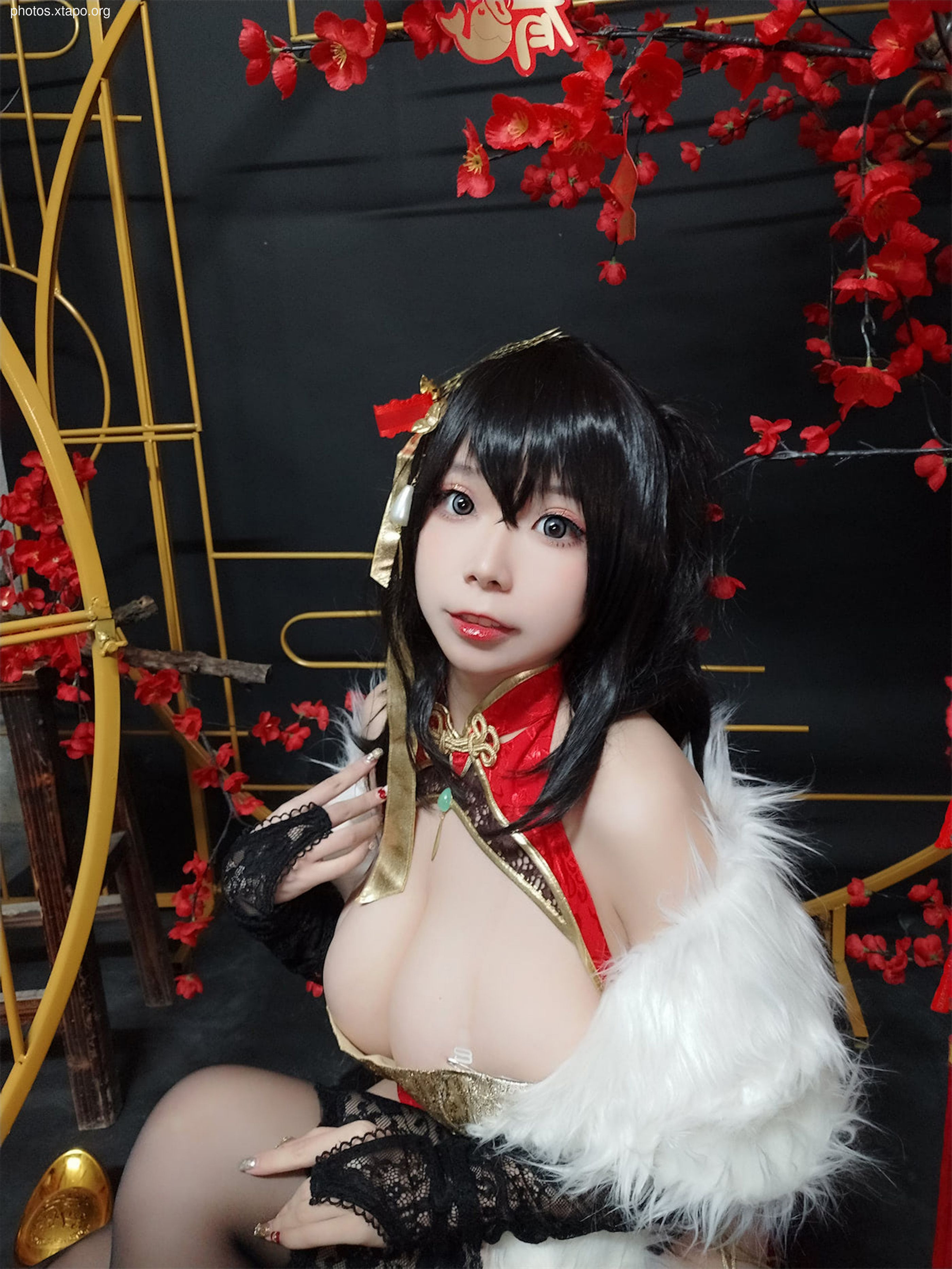 Face Little Angel Blue Line Dafeng Red Cheongsam