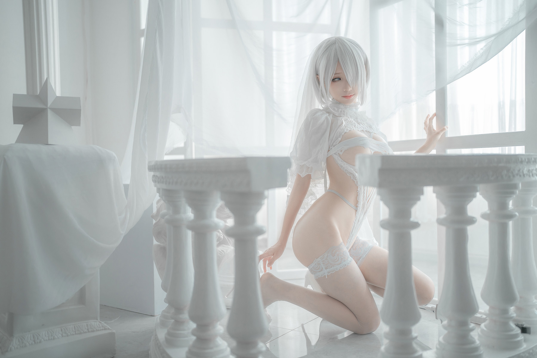 Silly Momo Cosplay 2B White Wedding Dress