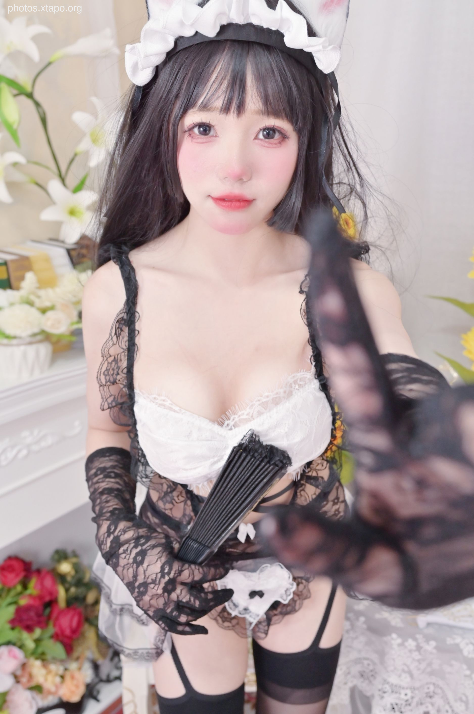 Maid Black and White Lace-Cat Ear-Gloves 16P Maid Black and White Lace-Cat Ear-Gloves 16P