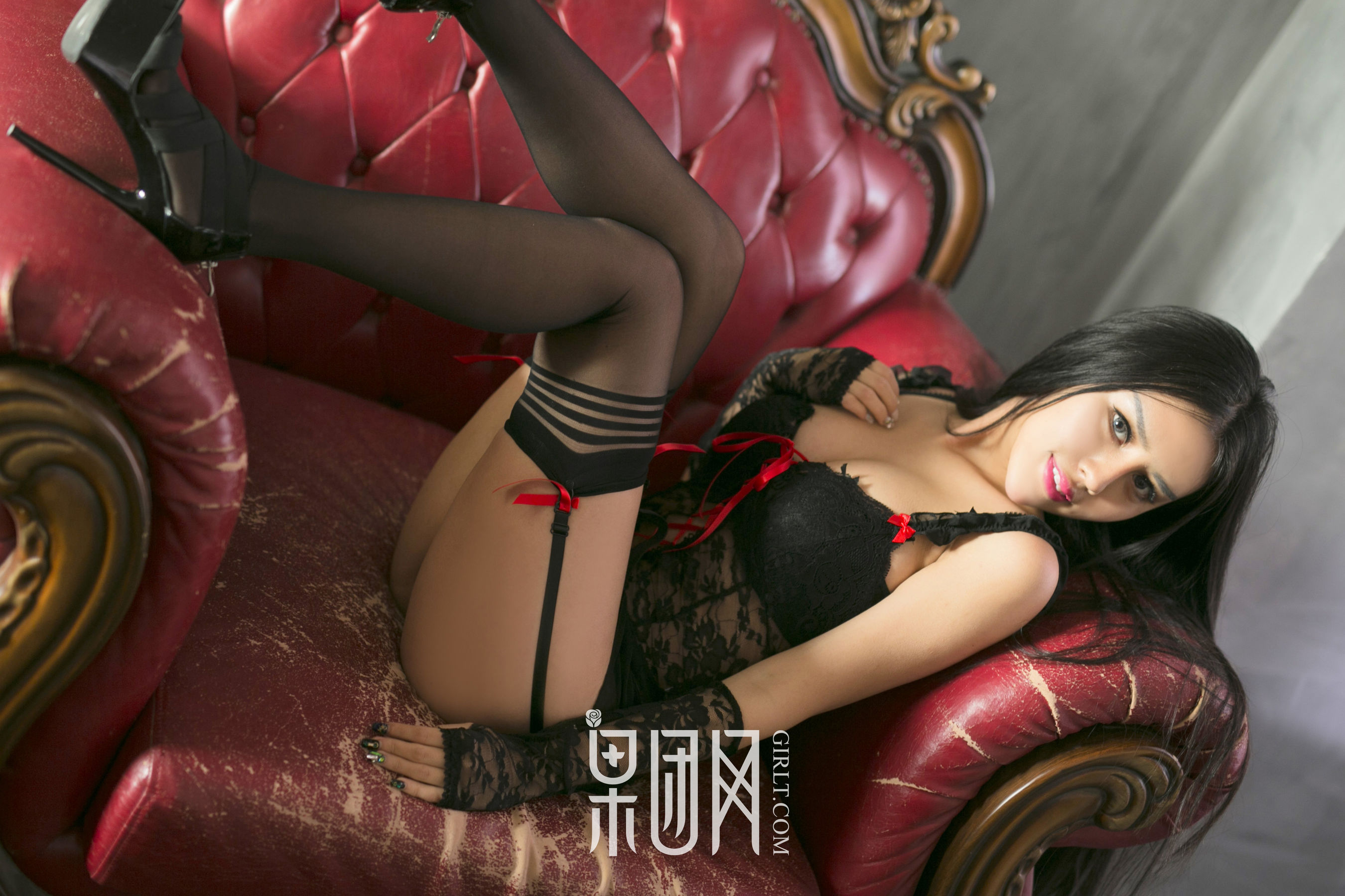 Chen Dia Black Long Straight Hollow Lace Ding Chunguang Charts Fruit Group Girlt No.004