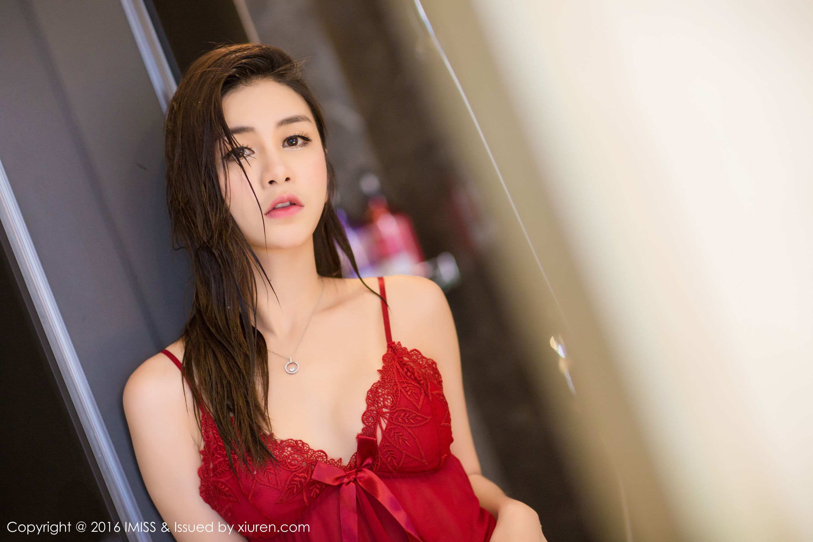 Li Liqi happy sexy sleeping skirtblack silk hanging socks underwear series 爱 李 社 IMISS vol.144