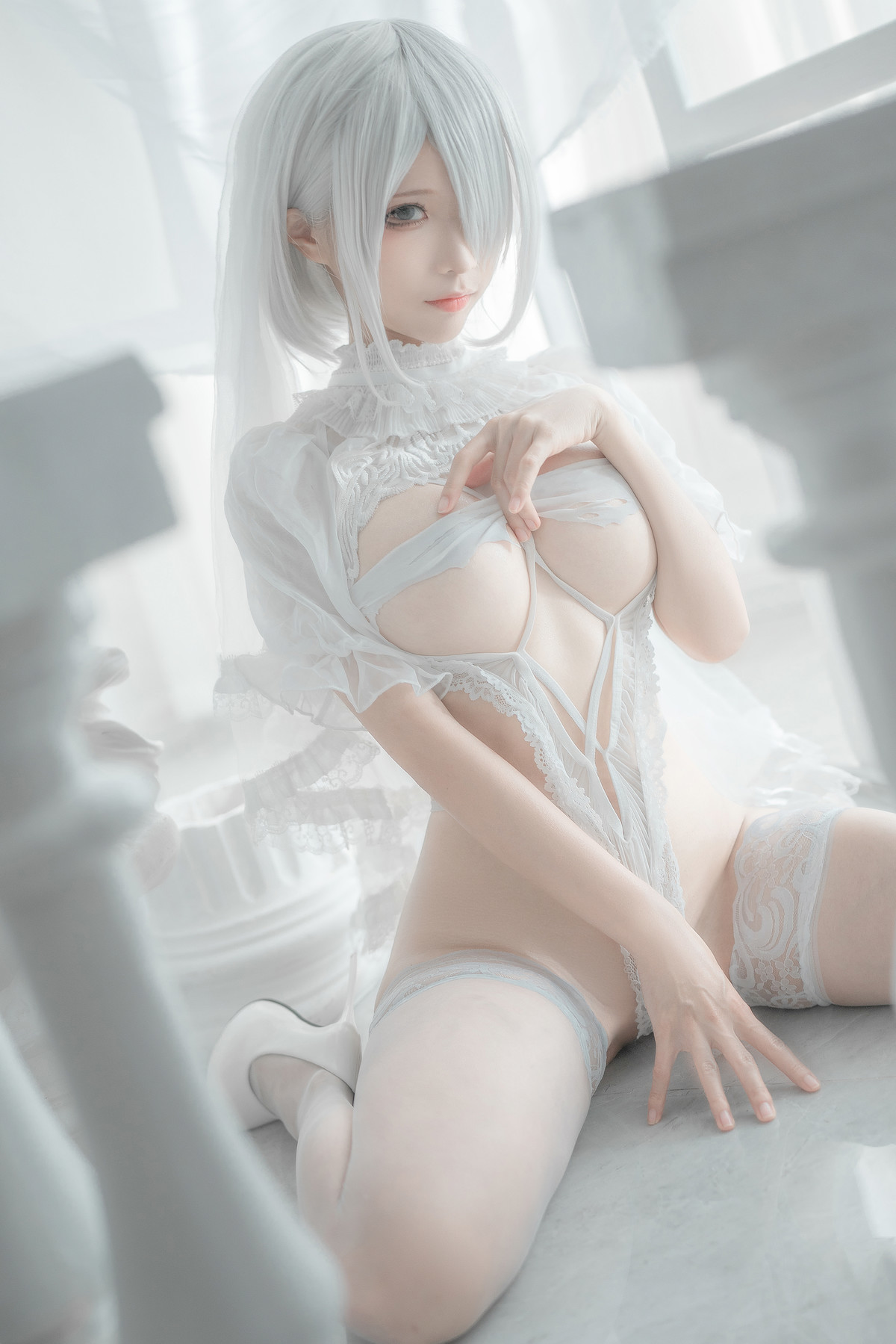 Silly Momo Cosplay 2B White Wedding Dress