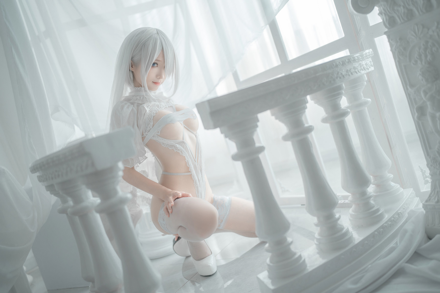 Silly Momo Cosplay 2B White Wedding Dress