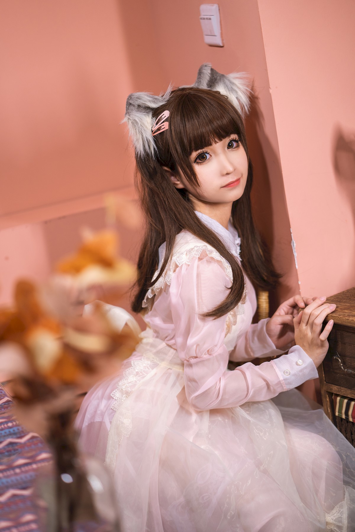 Cosplay Chunmomo Chunmomo pink transparent maid