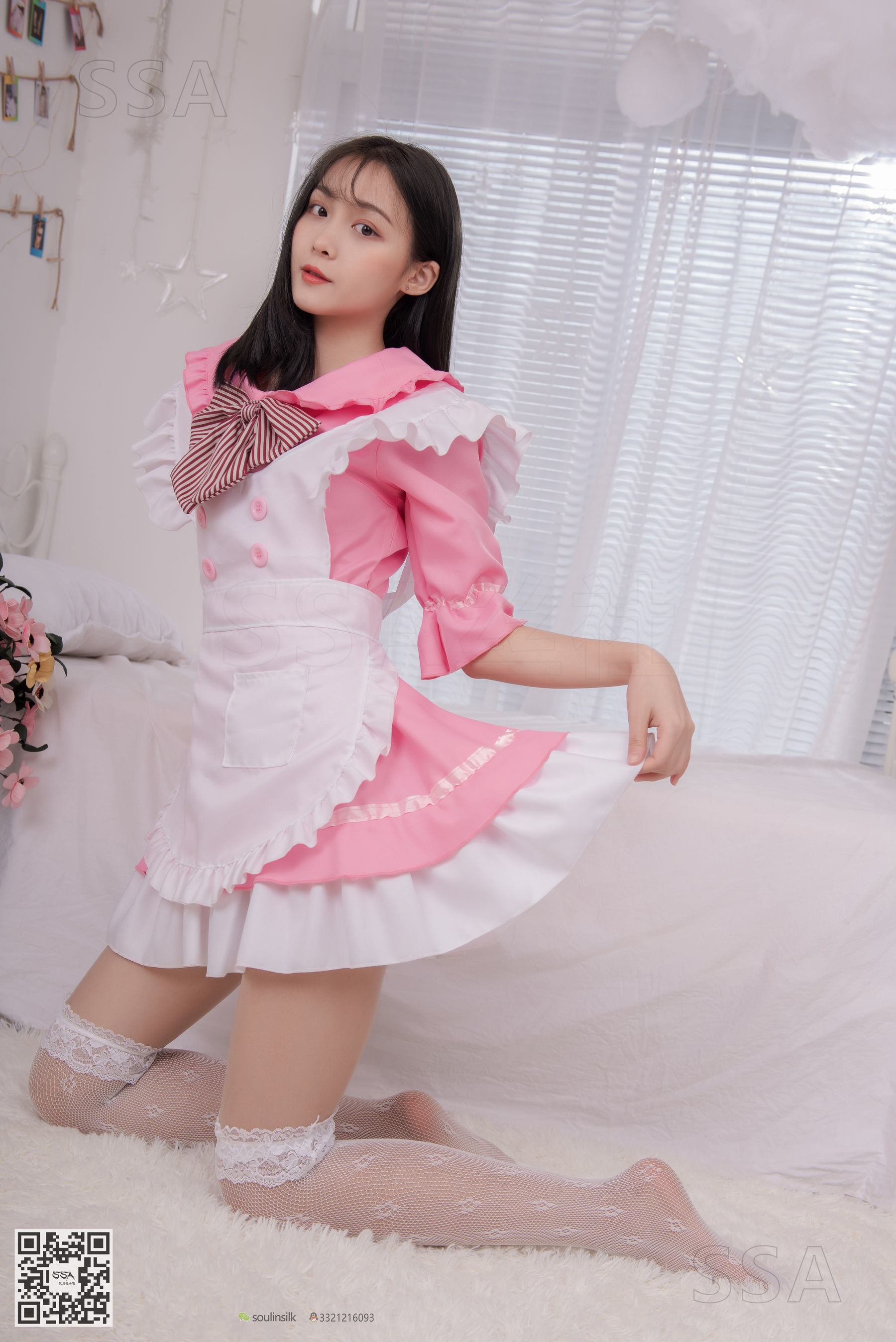 SSA Silk Club Super Clear Photo NO.148 Junjun pink maid dress white silk
