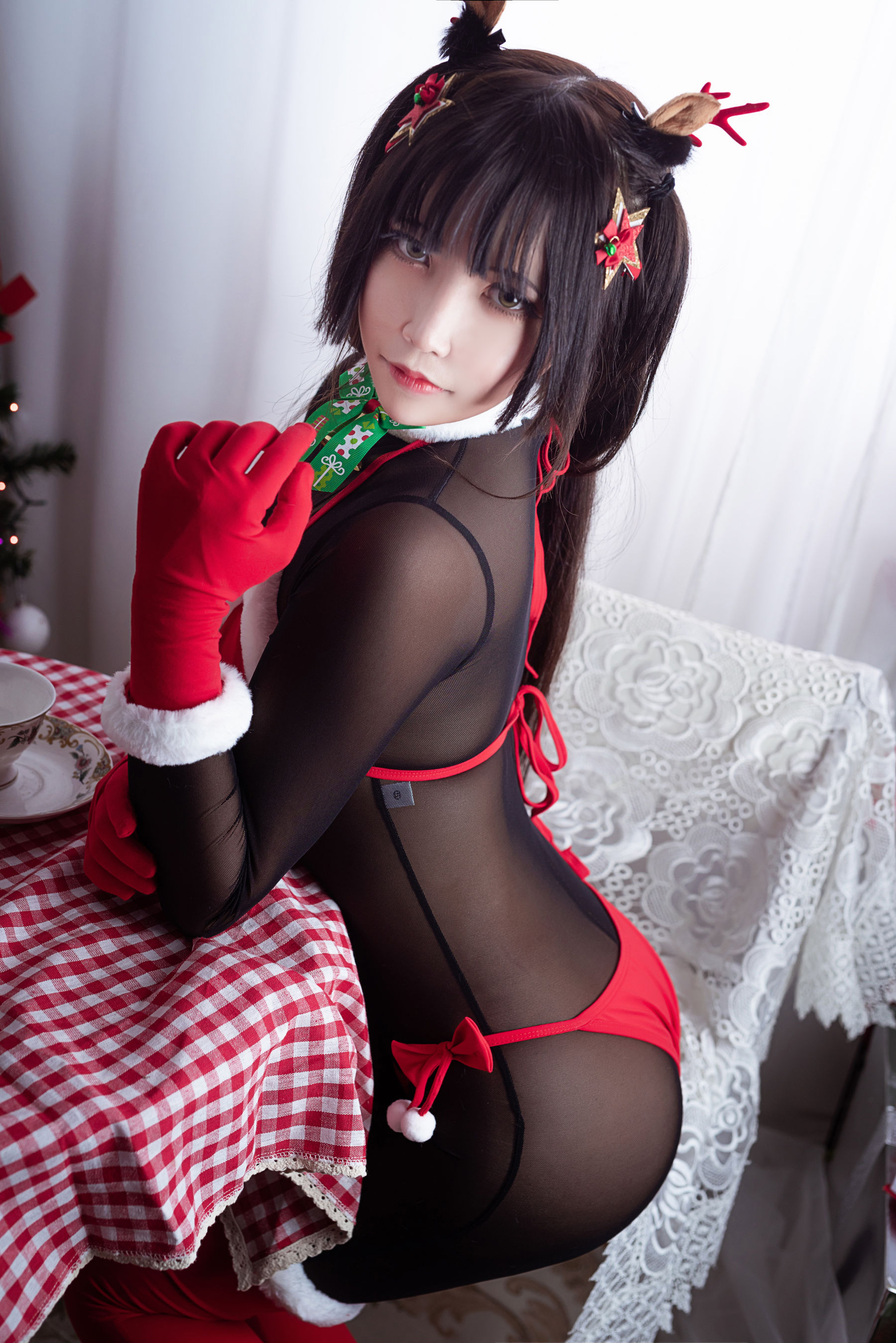 Two -dimensional girl takes away Mozi AA conjoined black silk Christmas bikini