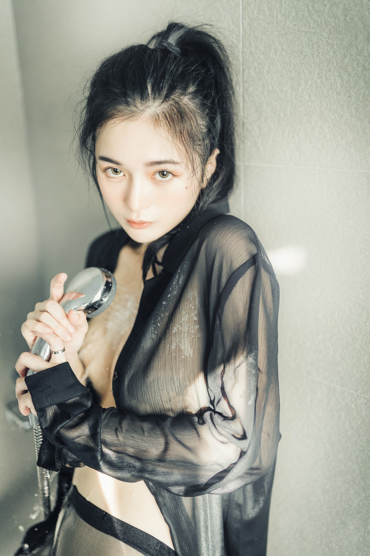 JVID Boutique 🔞Xianxianchen transparent blouse, transparent camel hoof panties, moist black stockings, my girlfriend is a little bit sexy this time😈 a little sweet Set.02