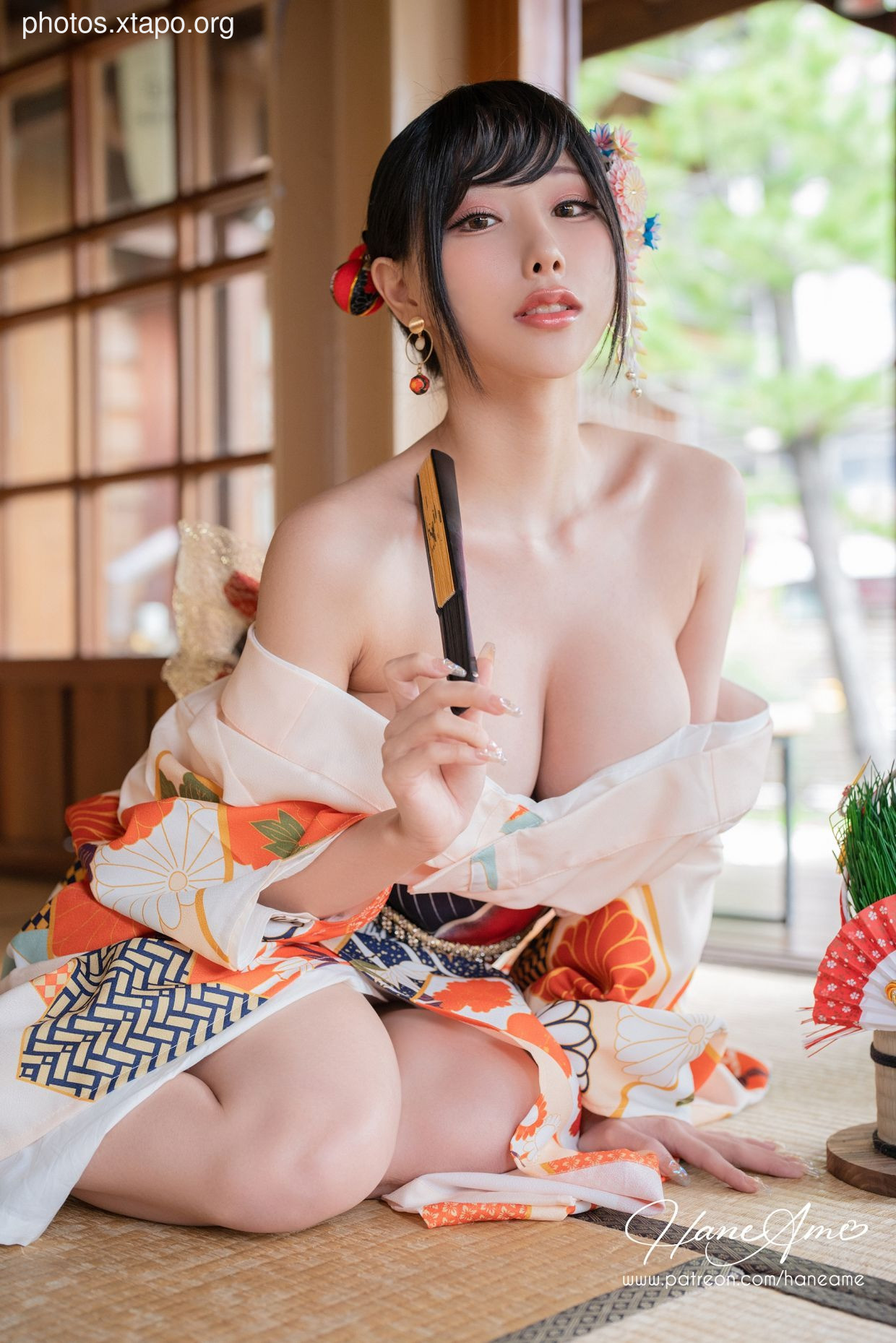 HaneAme 雨波 — Flower Print Kimono Girl