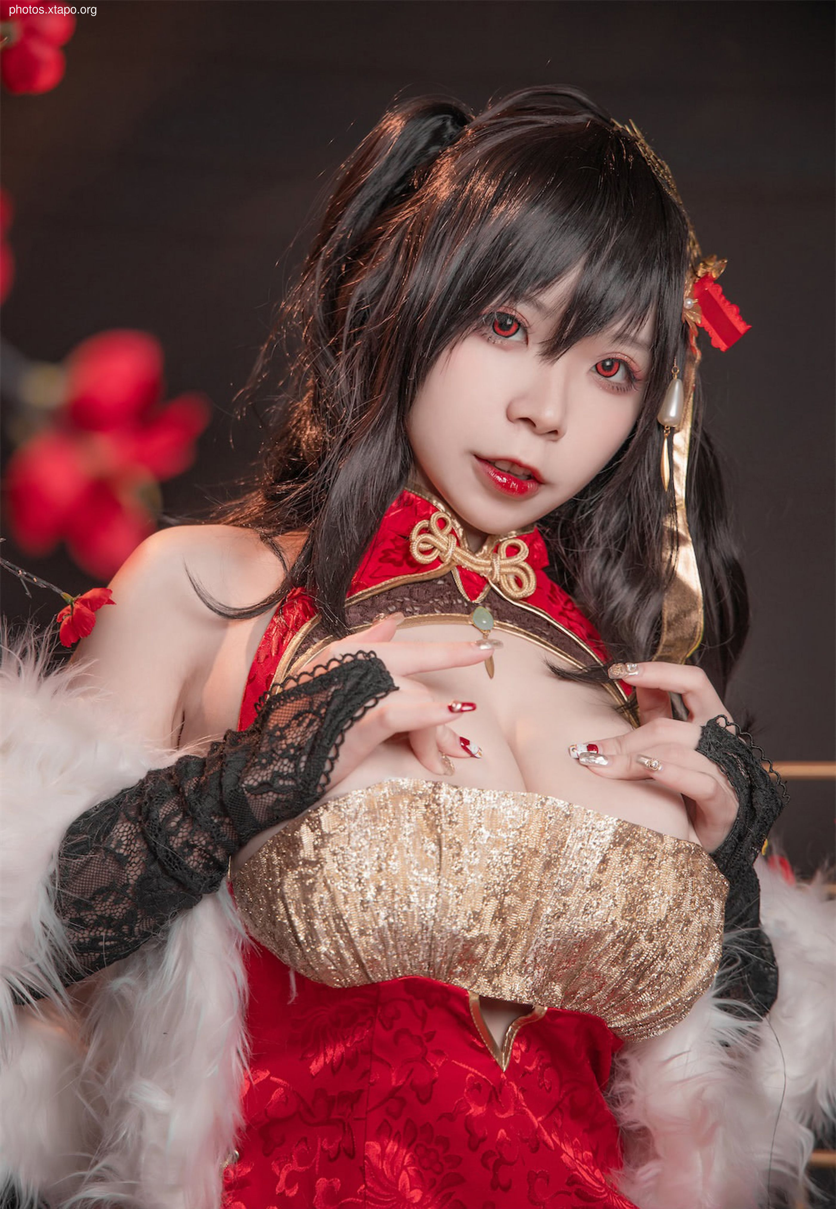 Face Little Angel Blue Line Dafeng Red Cheongsam