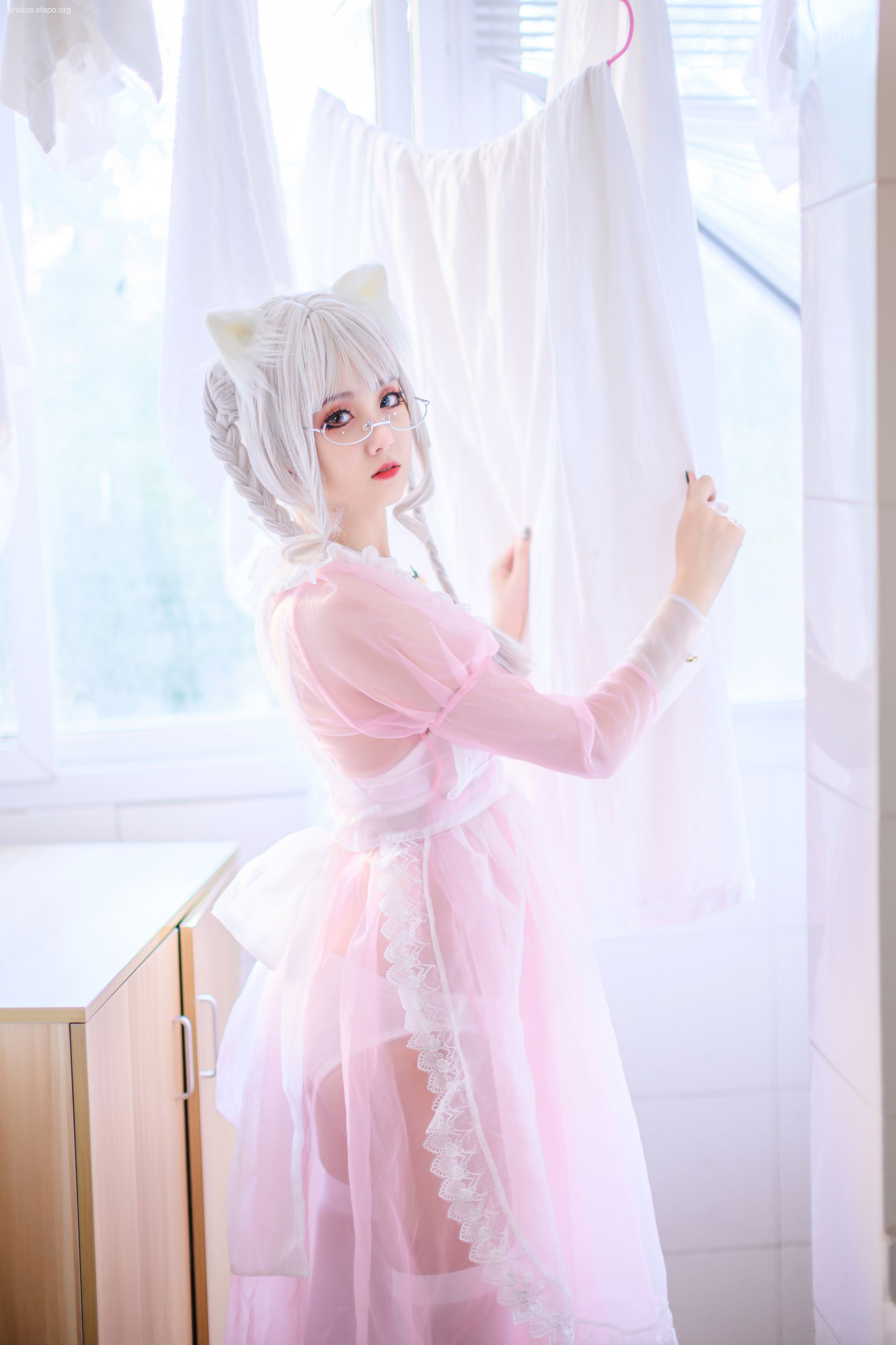 Qiu Chuchu pink transparent maid