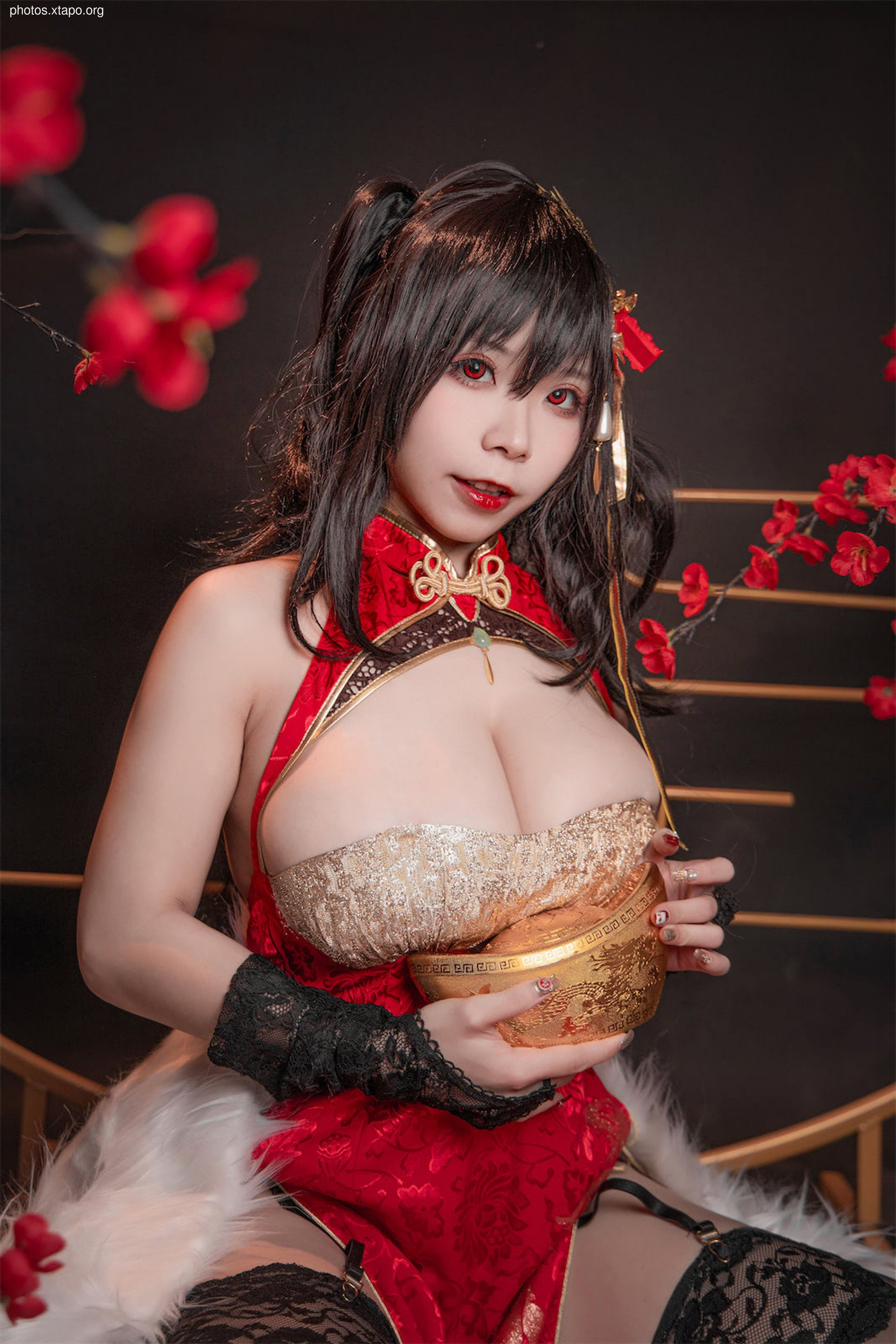 Face Little Angel Blue Line Dafeng Red Cheongsam