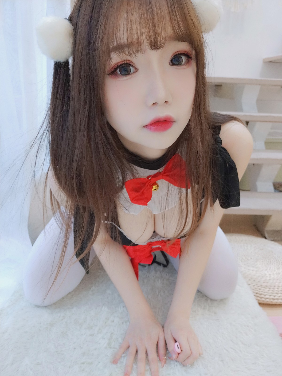 Anime blogger Xueqing ASTRA Lantern Festival Xuebao theme private sexy black underwear with white stockings show perfect body temptation photo 60p