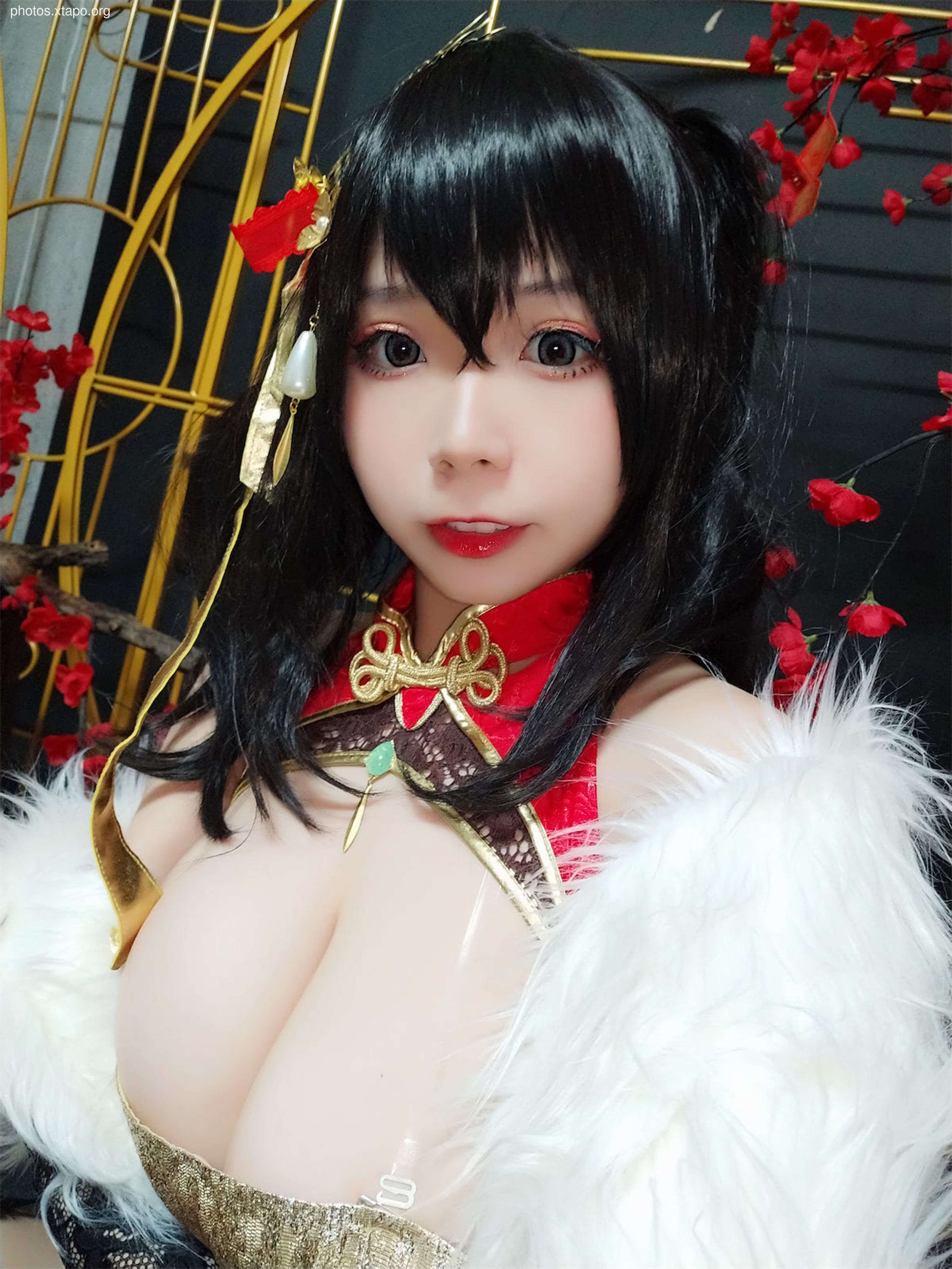 Face Little Angel Blue Line Dafeng Red Cheongsam