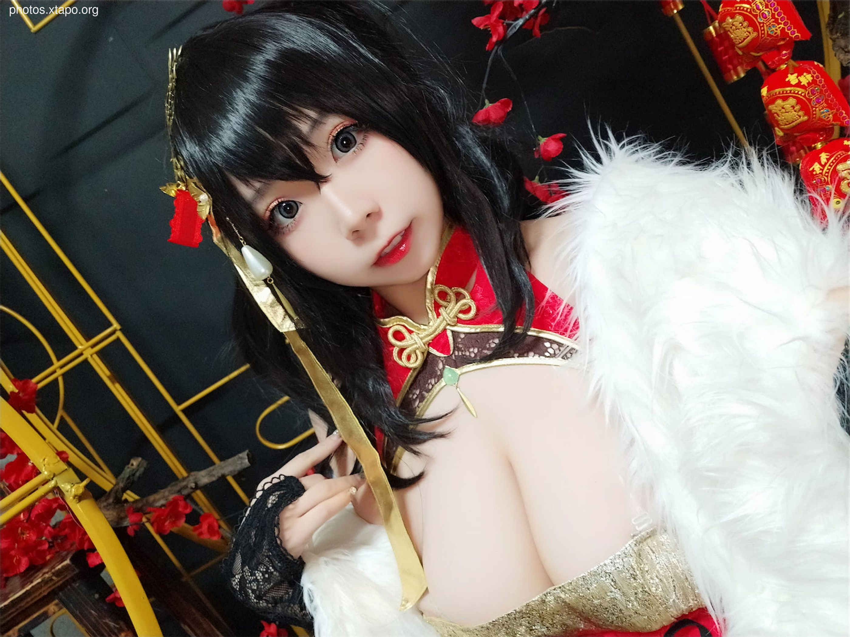 Face Little Angel Blue Line Dafeng Red Cheongsam