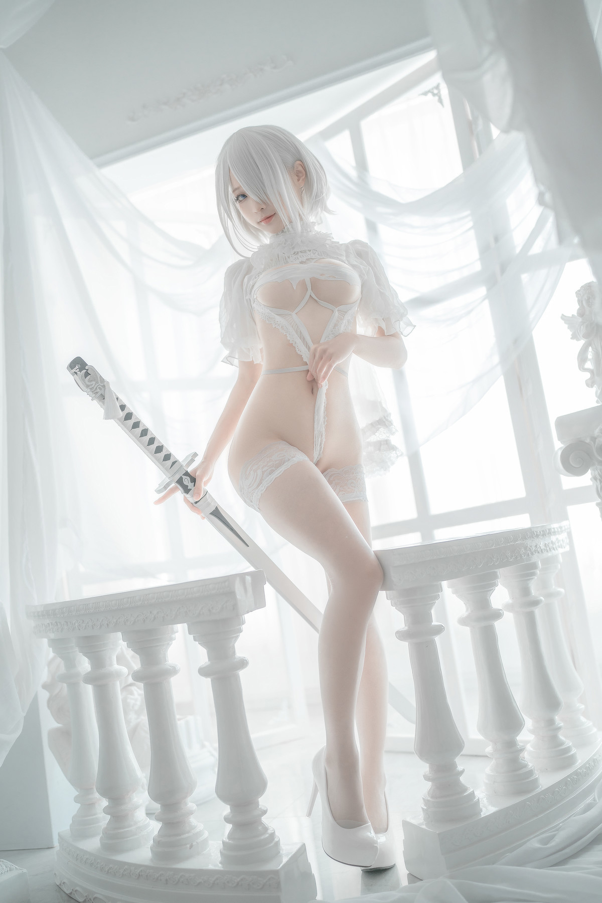 Silly Momo Cosplay 2B White Wedding Dress