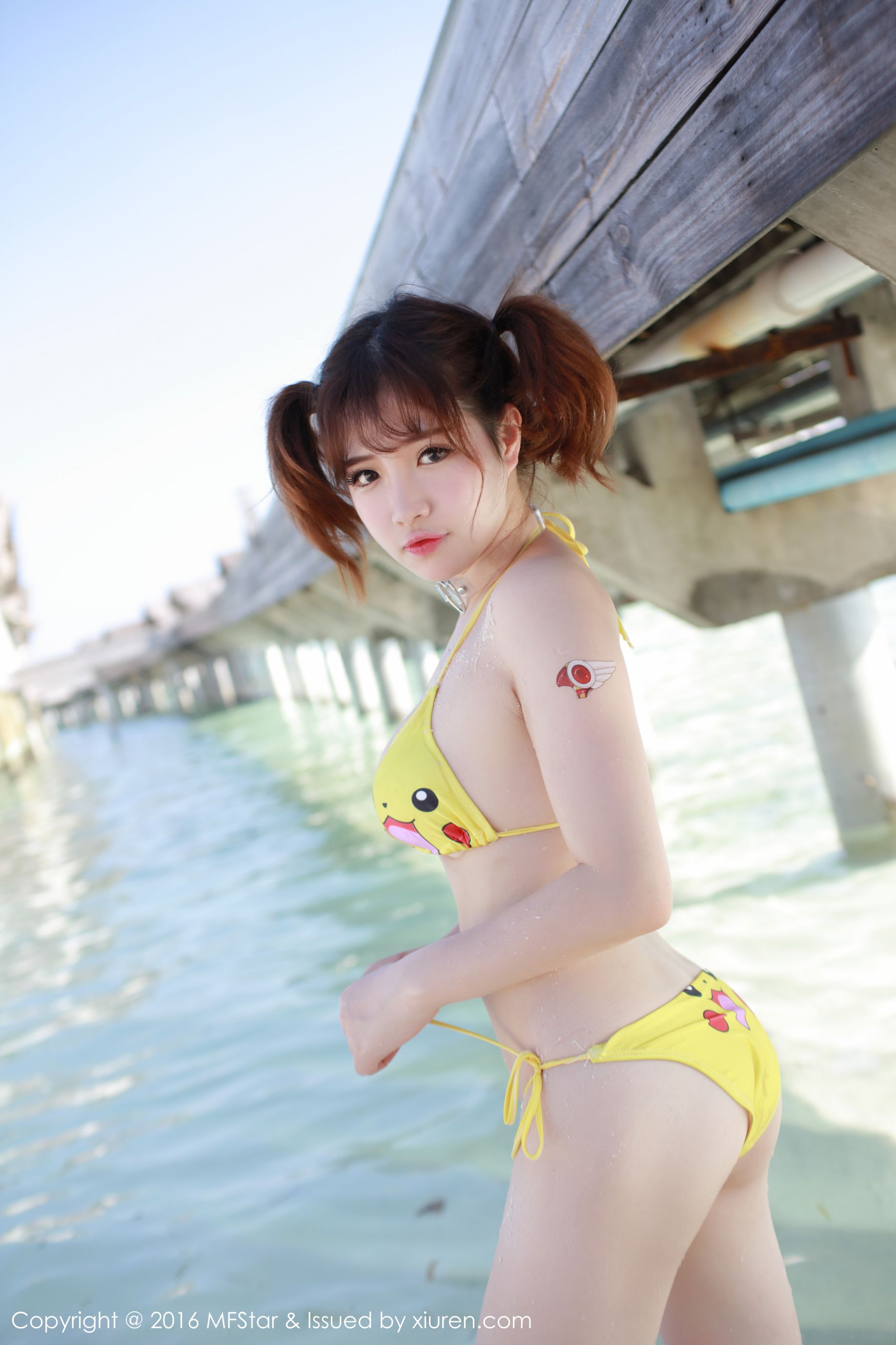 Xu Cake Maldives Travel Sports Wind SwimsuitPikachu Pikini Model Academy MFStar Vol.056