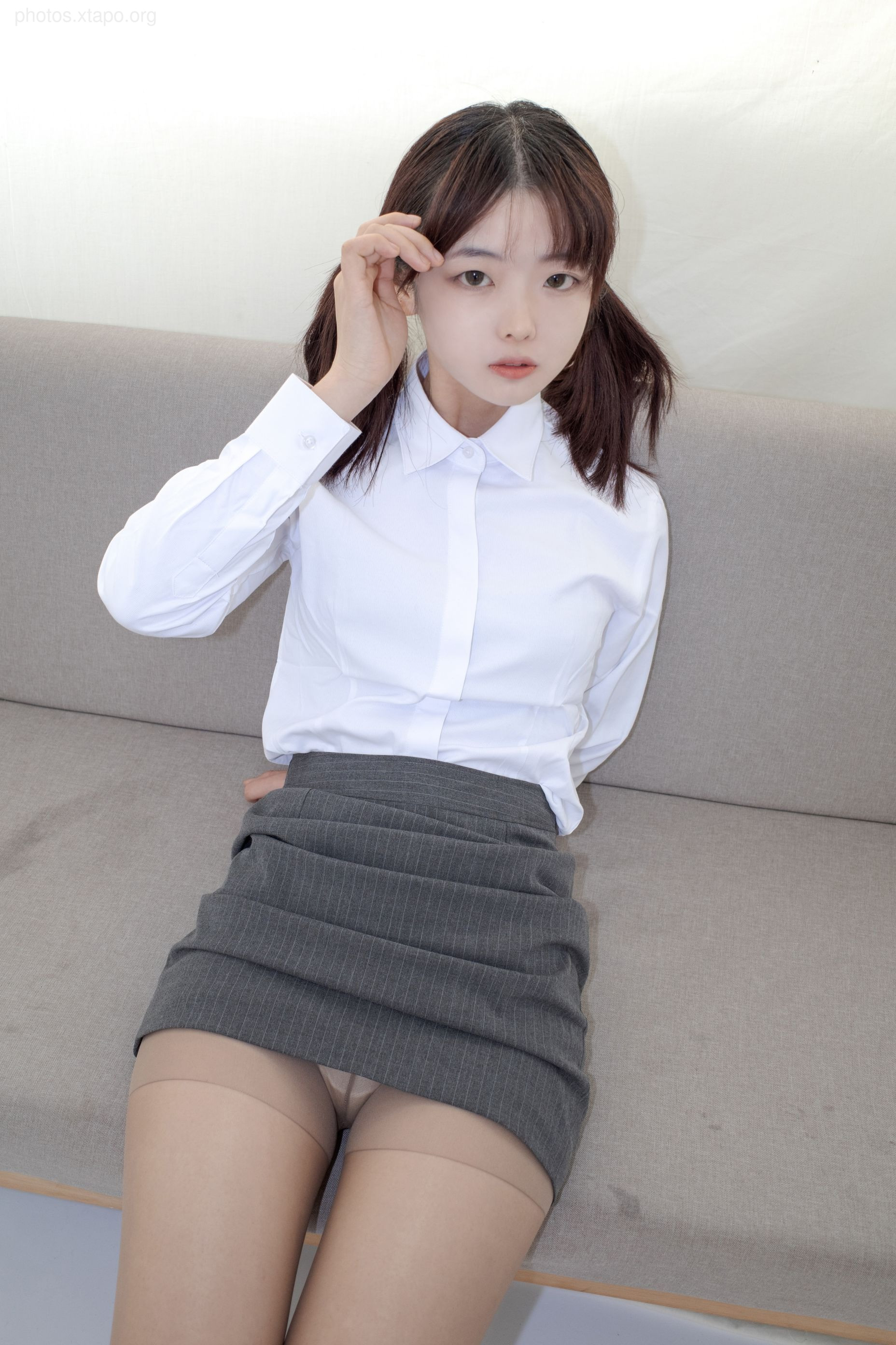 008 classic white shirt black skirt workplace 0L gray silk 91p1v3.11g