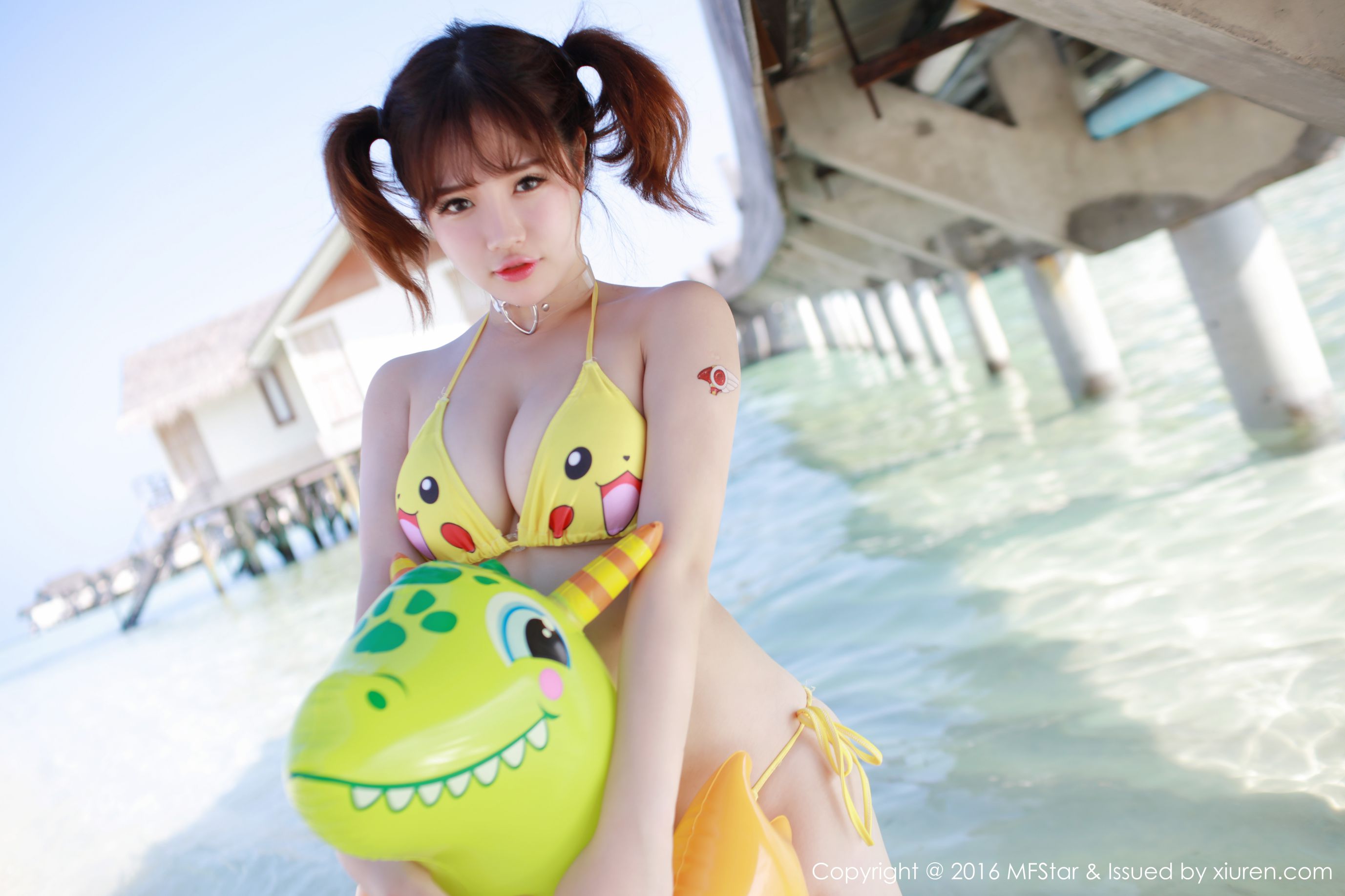 Xu Cake Maldives Travel Sports Wind SwimsuitPikachu Pikini Model Academy MFStar Vol.056