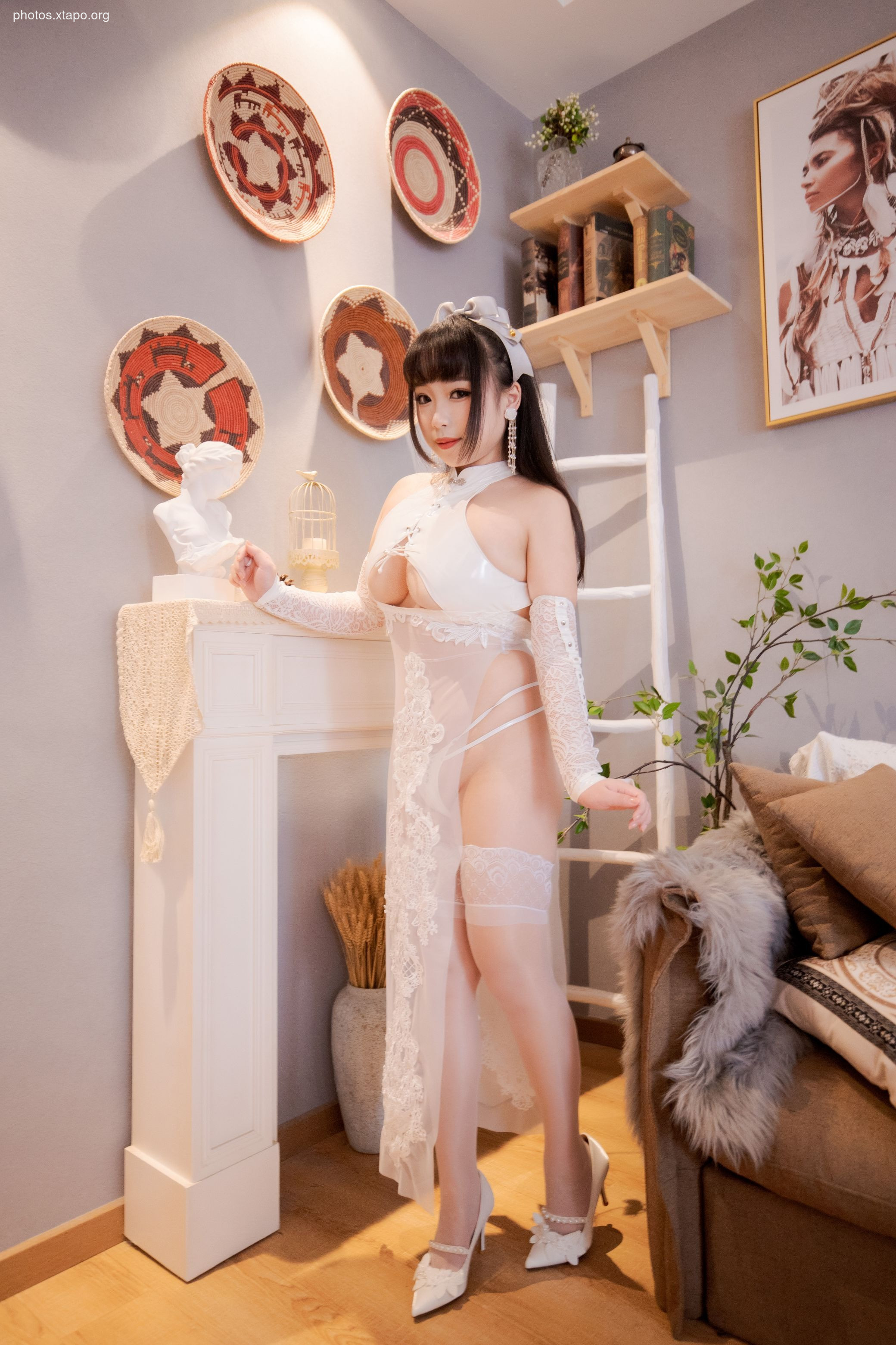 Hu Tao Meow Moonlight Gentle White Cheongsam