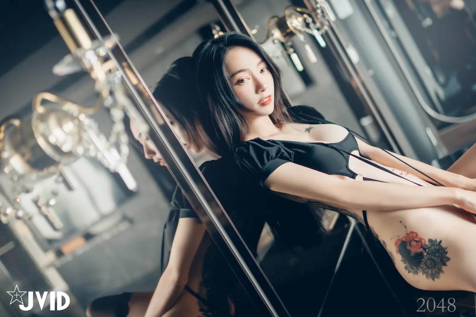 JVID Boutique Korean goddess Piaopiao, black, super fierce and can't cover the bulge, white, see-through pajamas, no matter what Piaopiao looks like!! Vol.01