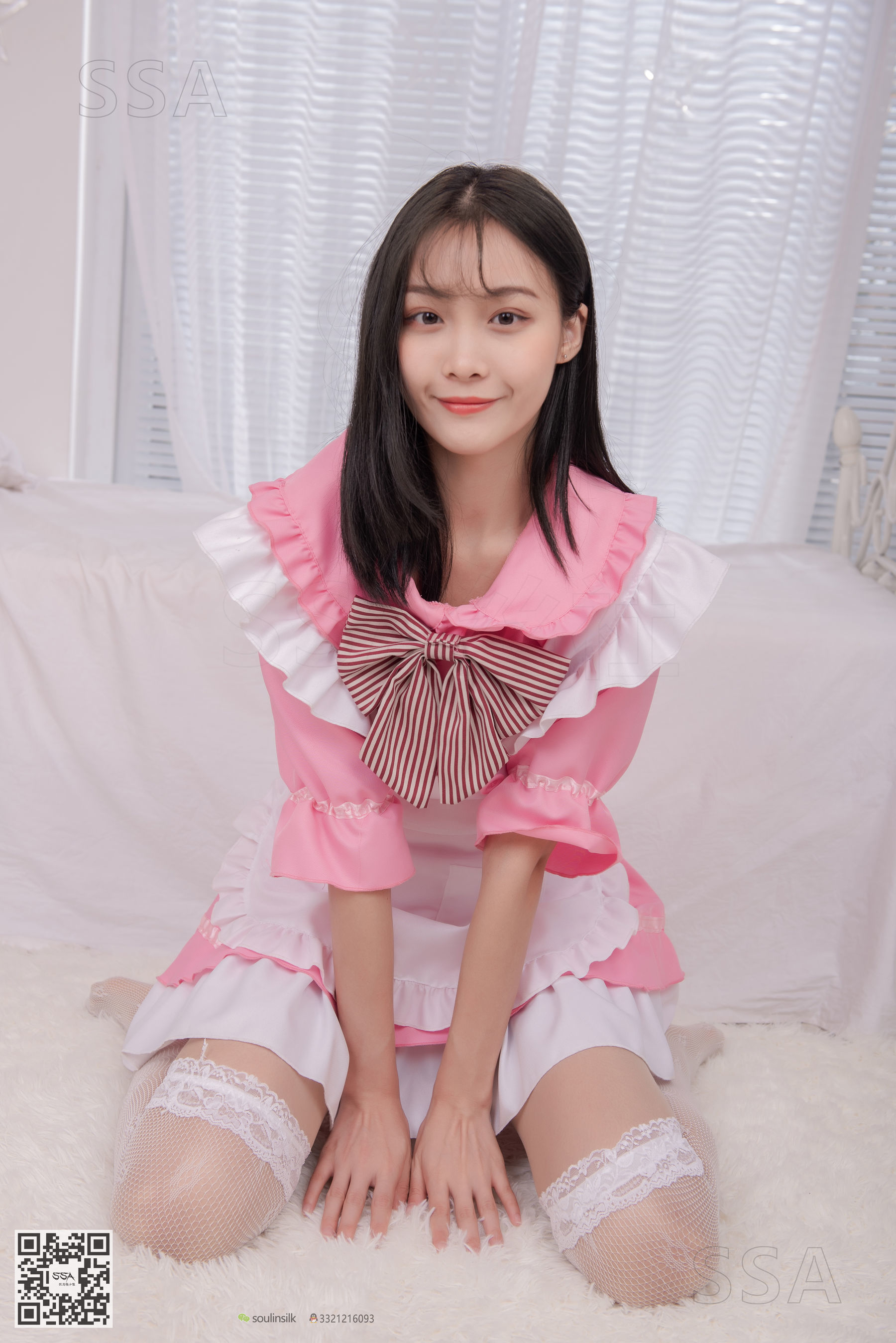 SSA Silk Club Super Clear Photo NO.148 Junjun pink maid dress white silk