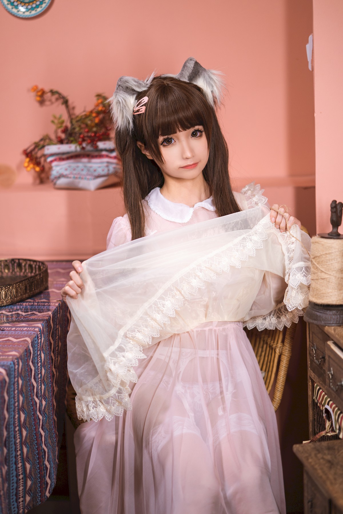 Cosplay Chunmomo Chunmomo pink transparent maid