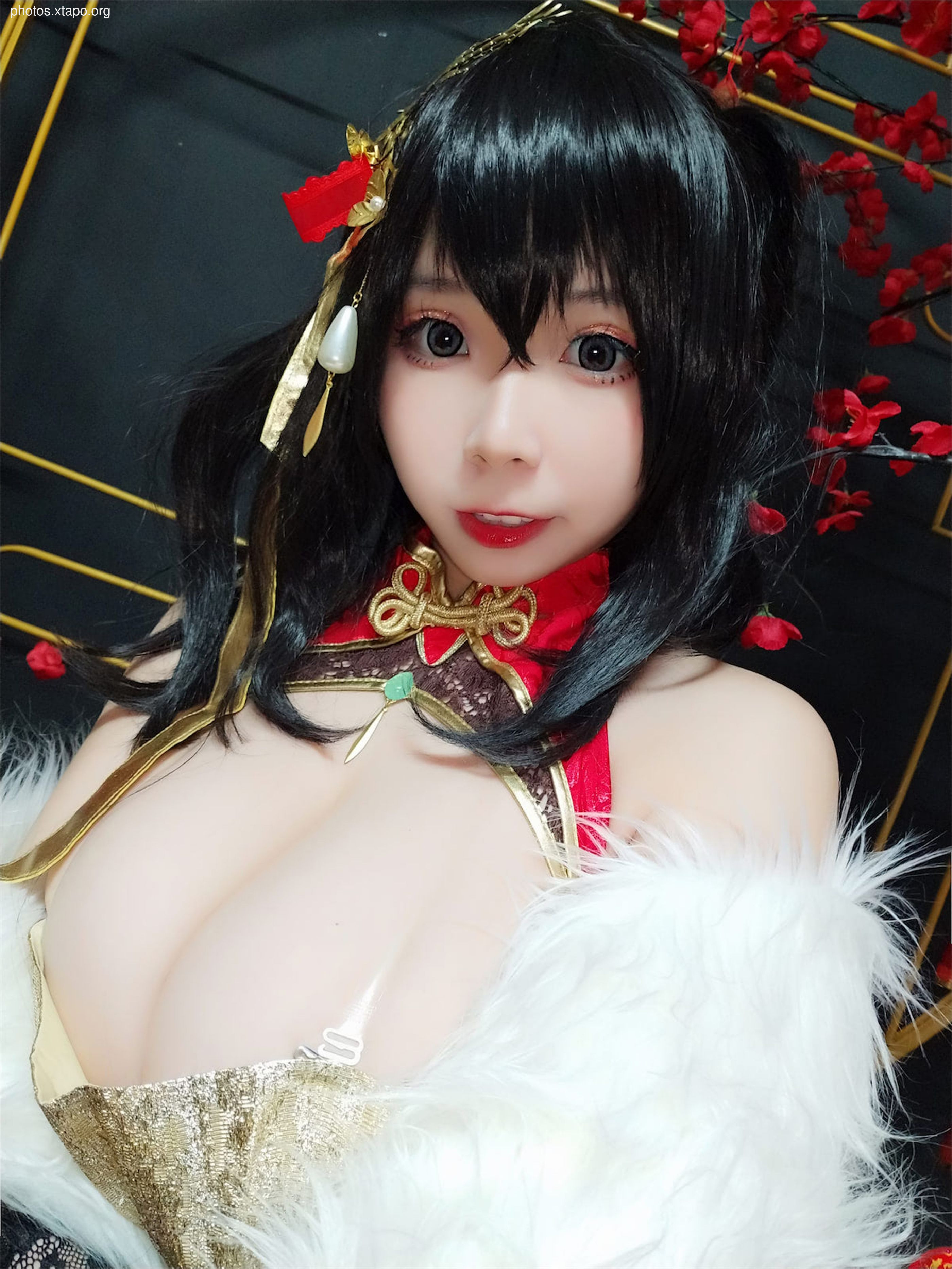 Face Little Angel Blue Line Dafeng Red Cheongsam