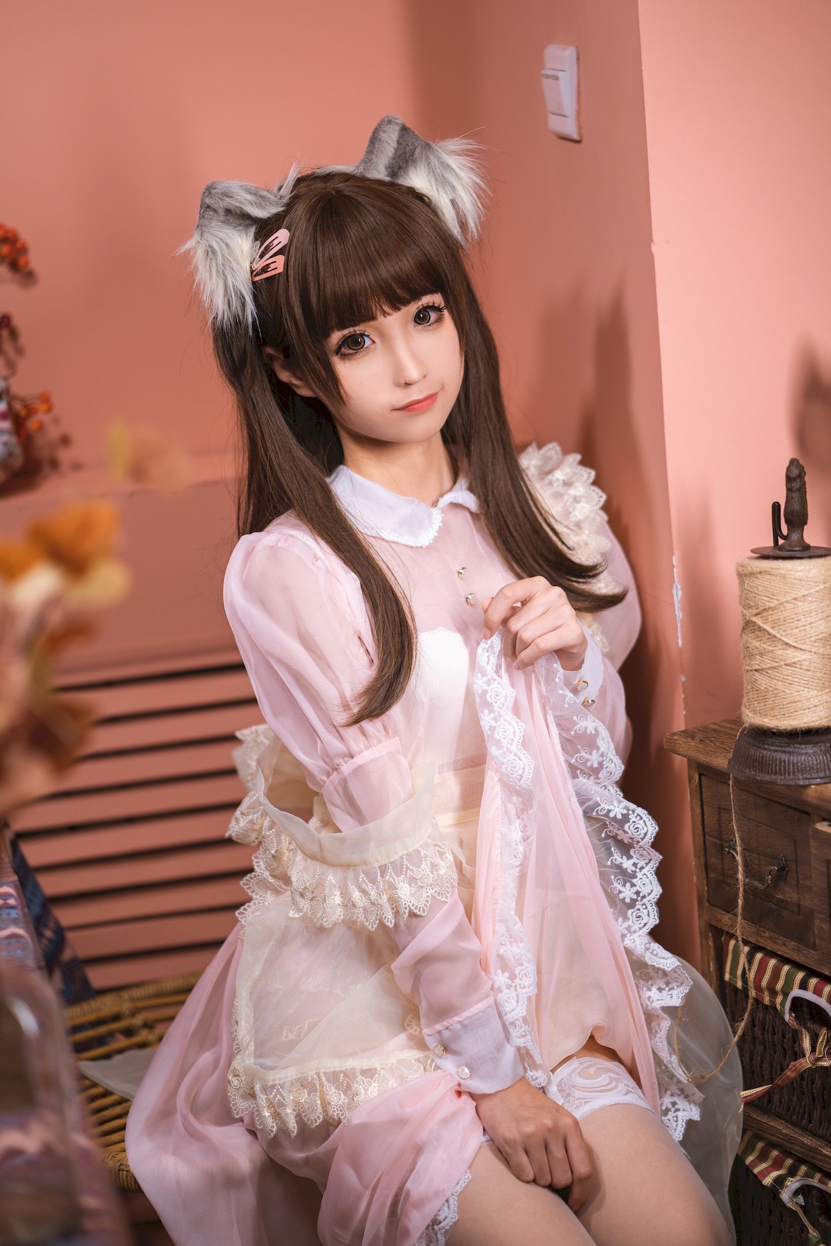 Cosplay Chunmomo Chunmomo pink transparent maid