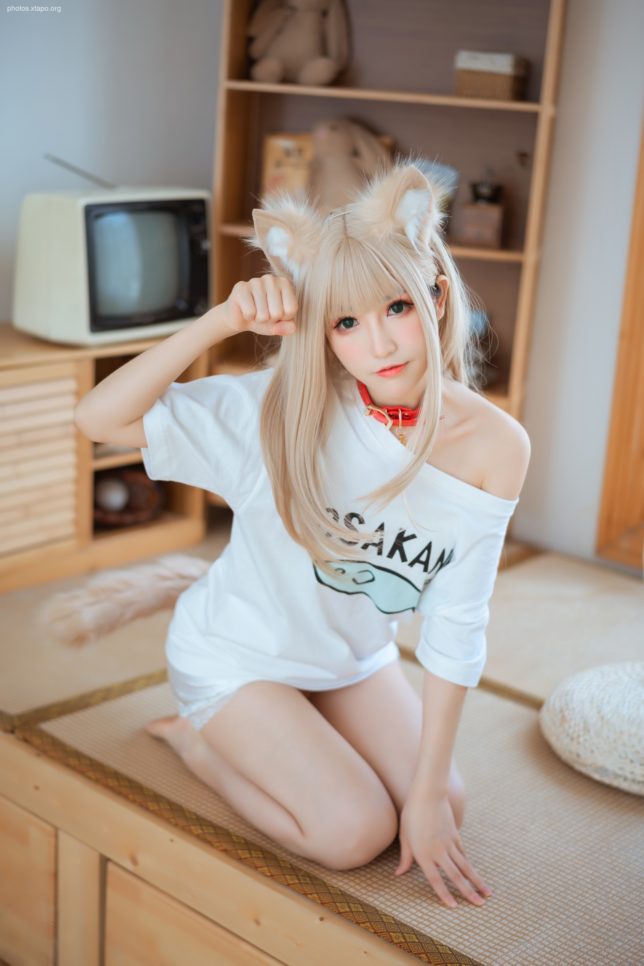 Clothing cat girl yellow bean powder