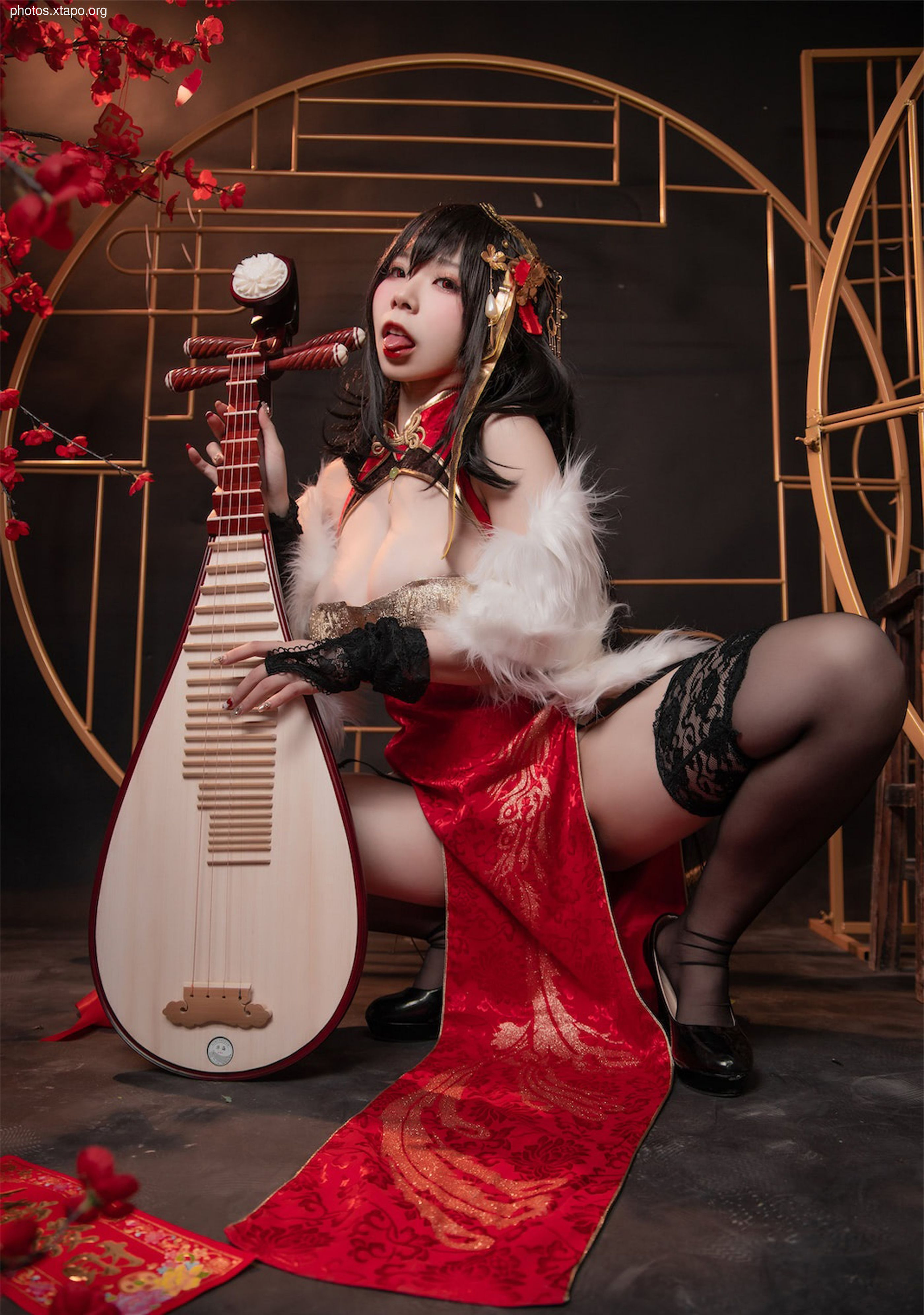 Face Little Angel Blue Line Dafeng Red Cheongsam