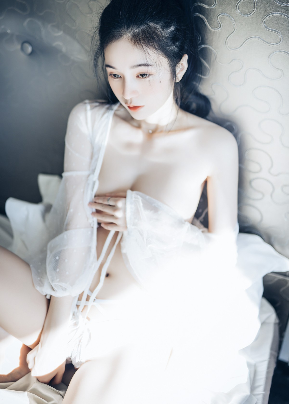 JVID Boutique 🔞Xianxianchen transparent blouse, transparent camel hoof panties, moist black stockings, my girlfriend is a little bit sexy this time😈 a little sweet Set.01