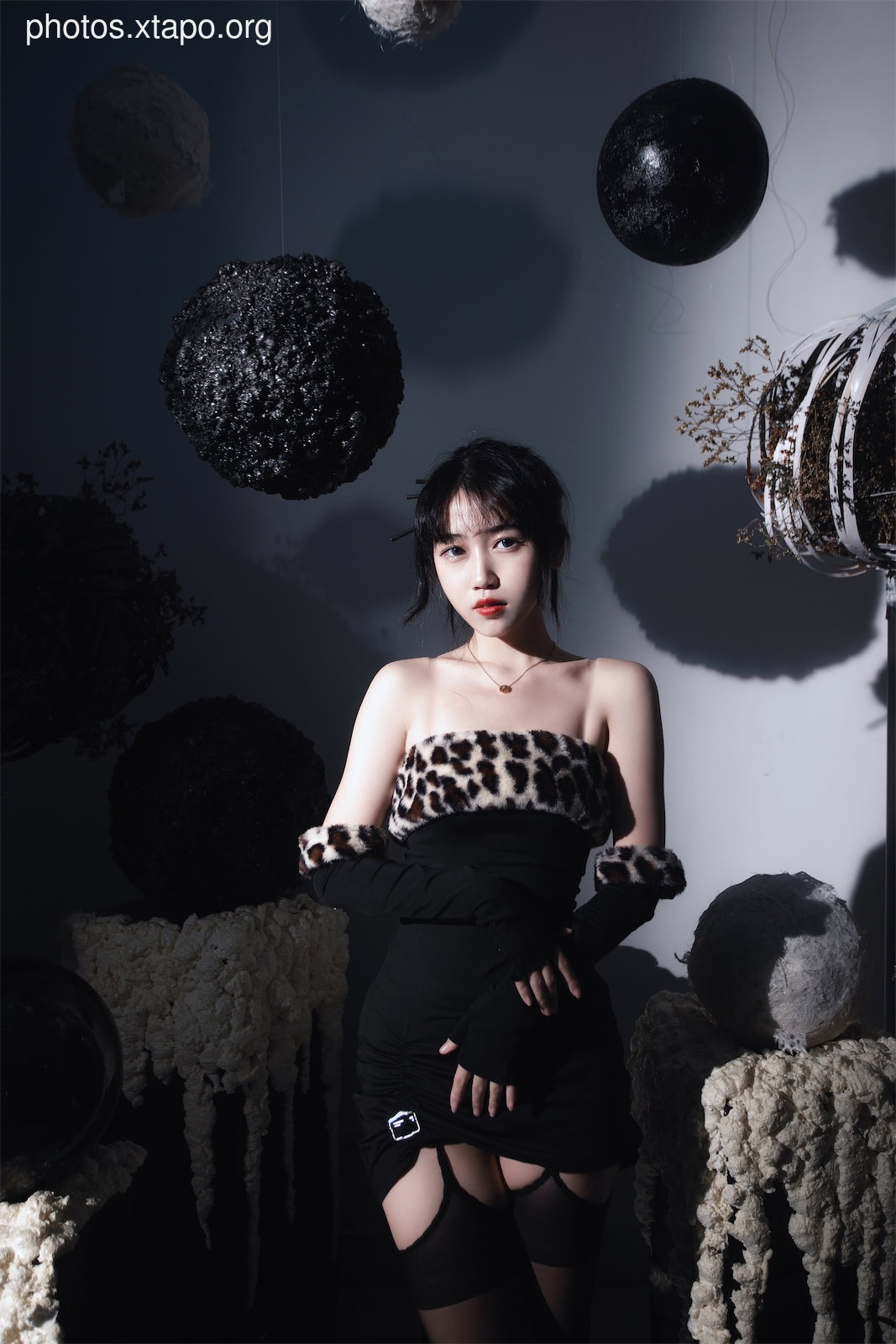 Discipline cat leopard black long skirt