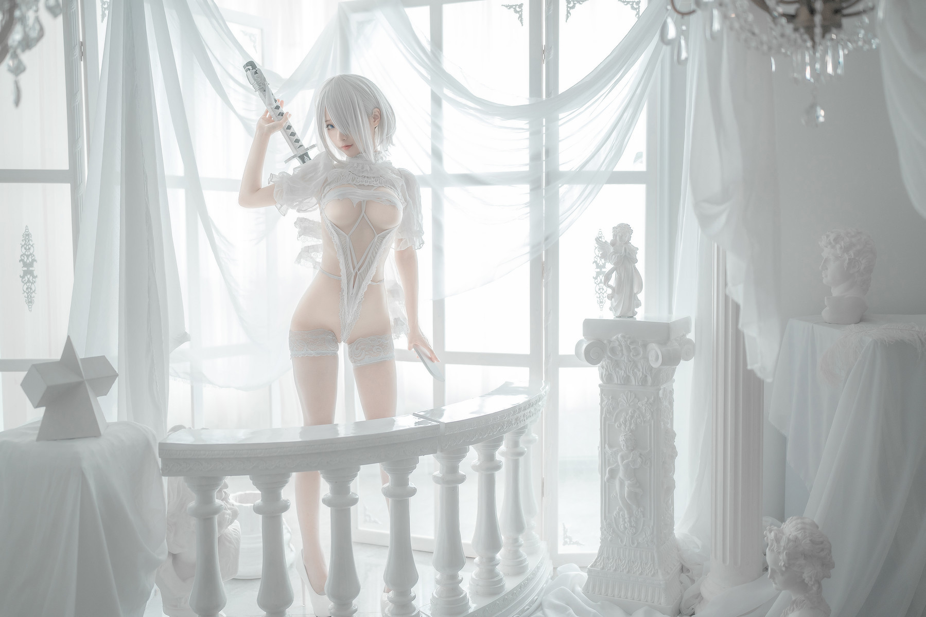 Silly Momo Cosplay 2B White Wedding Dress